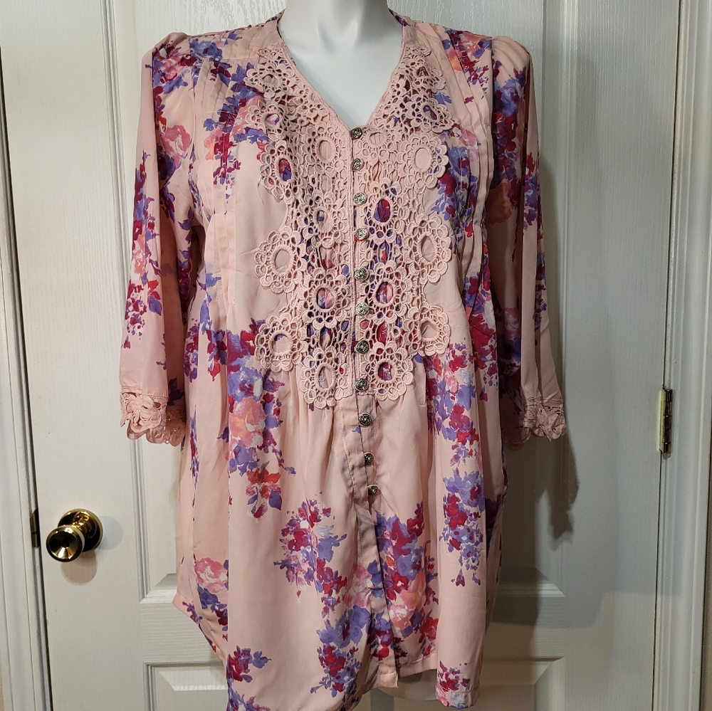 My Boutique Floral Crochet Top Tunic